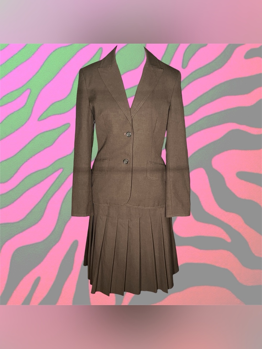 dark academia brown pleated school girl uniform blazer and skirt set